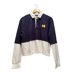 Tailgate University of Michigan Cropped Rugby Shirt Size Large Wolverines